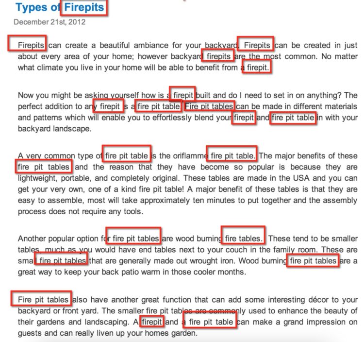Keyword stuffing example_Contentwriters.com