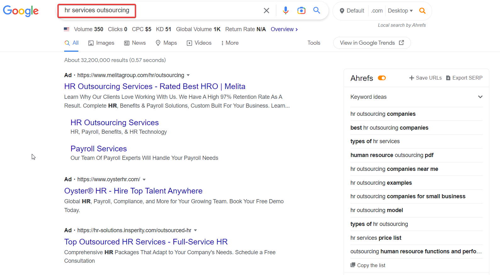 A snapshot of the first search engine results page