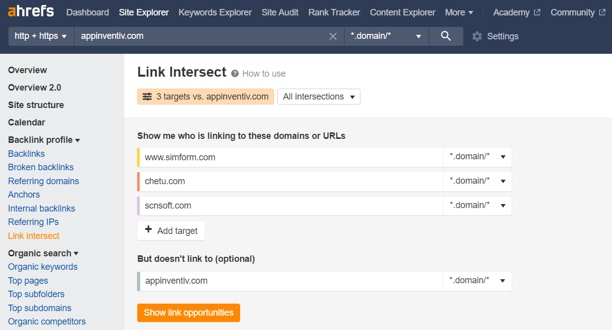 Adding competitiors to link intersect tool