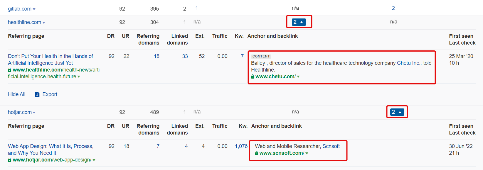How to examine backlink context in Link Intersect tool in Ahrefs