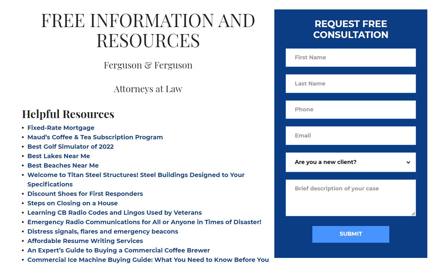 Resource page for the law firm