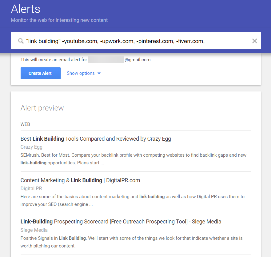 The Google Alerts report