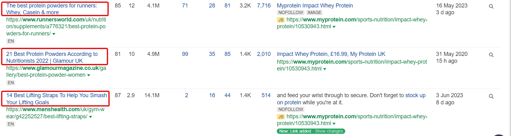 Myprotein’s link profile.